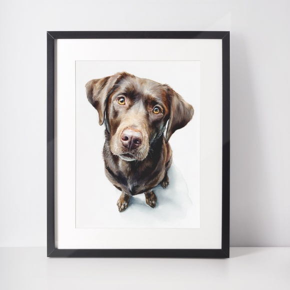 Watercolor Brown Labrador Retriever Dog Portrait Wall Art Print, Unframed - Picture 3 of 7